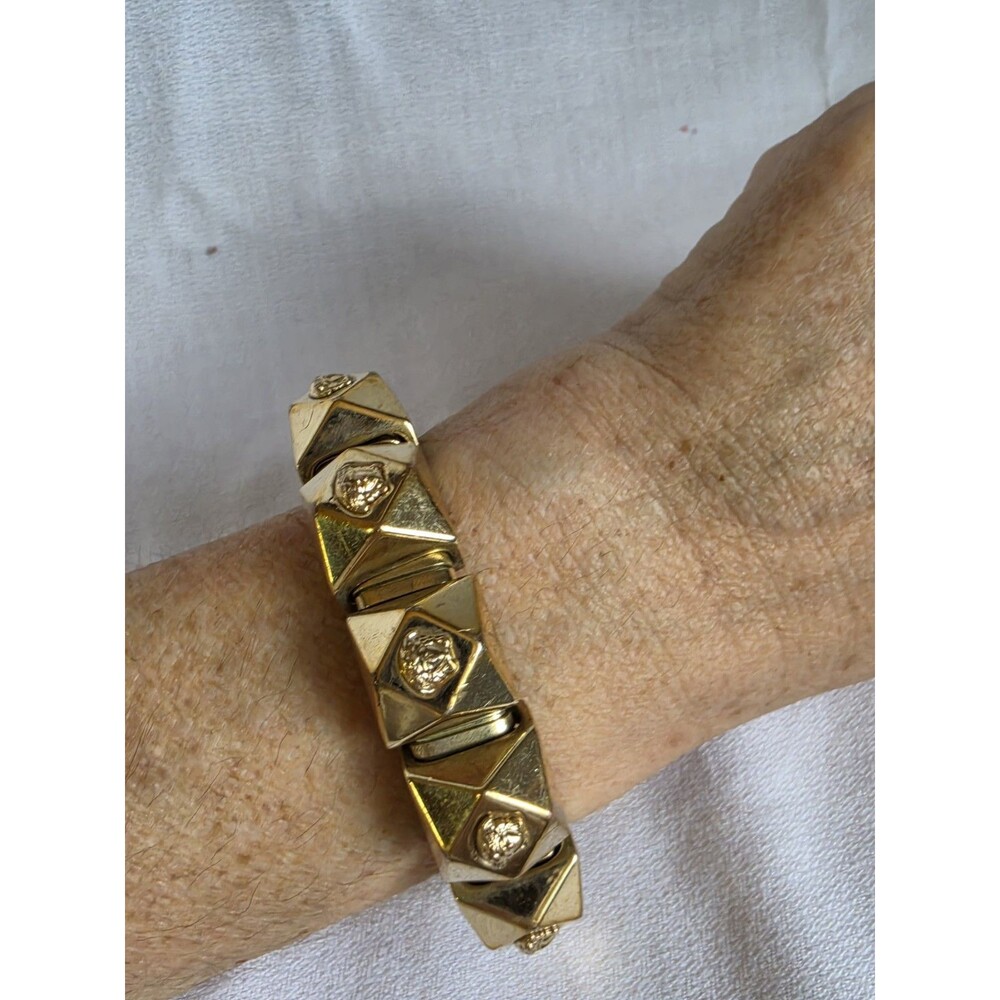Vtg Gianni Versace Gold Tone Chunky Pyramid Links Medusa Bracelet - Picture 9 of 15